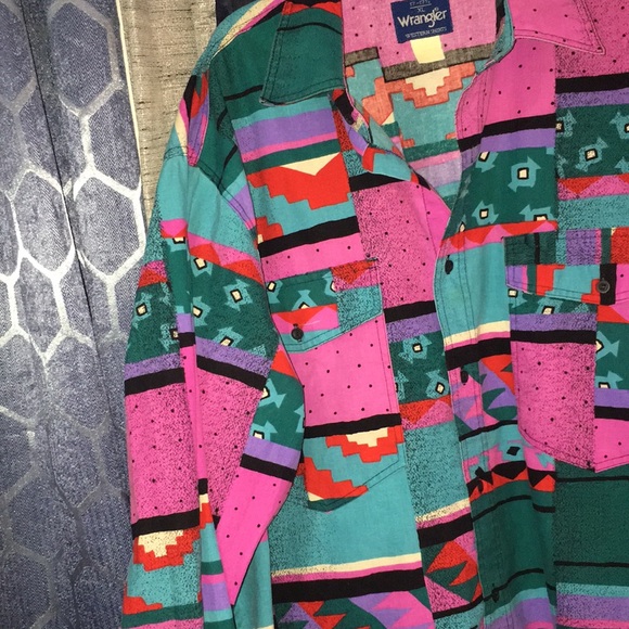 Vintage wrangler wild bold geo Aztec south western country cowboy brush popper - Picture 11 of 17